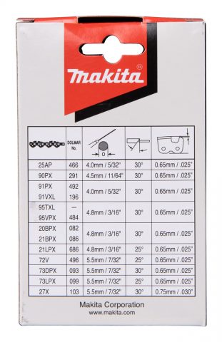 Zāģa ķēde CC 90PX  25cm/10″, 3/8″, 1.1mm, 40H 191H00-0 Makita (priekš DUC254Z)