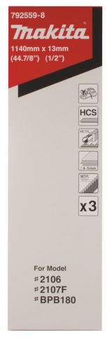 Zāģlenta 792559-8 13×0,5x1140mm 18T 3gab.4-5mm vidēji ciets metāls, plastikāts HCS Makita