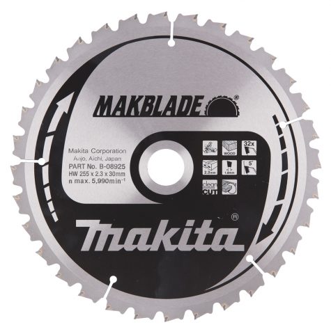 T.C.T. Zāģripa MAKBLADE 255X2.3X30mm 5° T32 B-08925 Makita