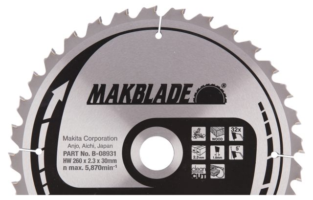 T.C.T. Zāģripa MAKBLADE 260X2.3X30mm 5° T32 B-08931 Makita