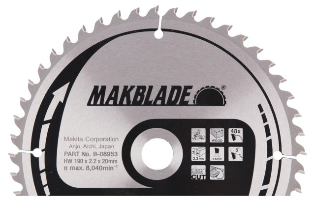 T.C.T. Zāģripa MAKBLADE 190X2.2X20mm 5° T48 B-08953 Makita