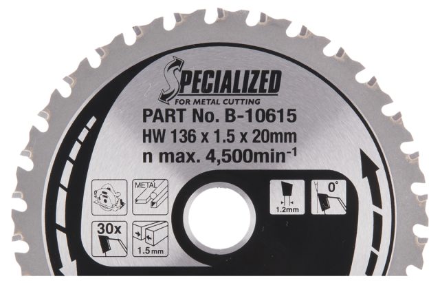 T.C.T. Zāģripa SPECIALIZED 136X1.5X20mm 0° T30 B-10615 Makita