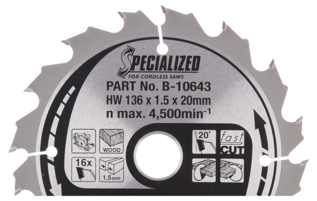 T.C.T. Zāģripa SPECIALIZED 136X1.5X20mm 20° T16 B-10643 Makita