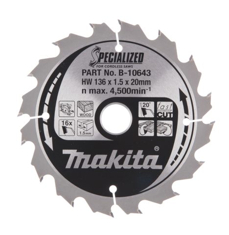 T.C.T. Zāģripa SPECIALIZED 136X1.5X20mm 20° T16 B-10643 Makita