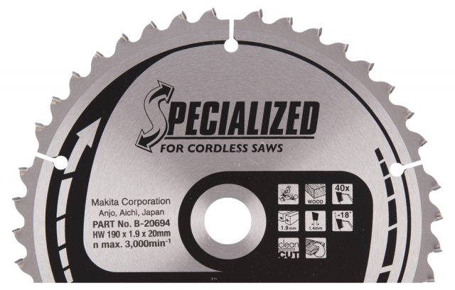 T.C.T. Zāģripa SPECIALIZED 190X1.9X20mm -18° T40 B-20694 Makita