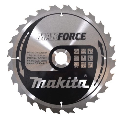 T.C.T. Zāģripa MAKFORCE 270X2.6X30mm 20° T24 B-32172 Makita