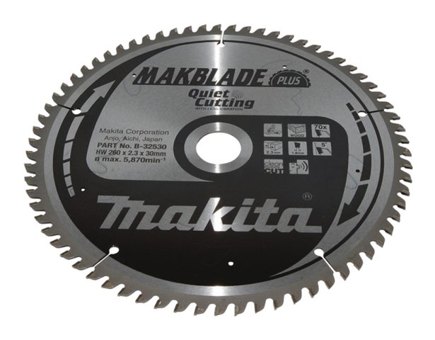 T.C.T. Zāģripa MAKBLADE PLUS B-32530 260X2.3X30mm 5° T70 Makita