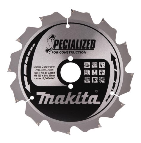 T.C.T. Zāģripa SPECIALIZED 190X2.6X30mm 20° T12 B-33554