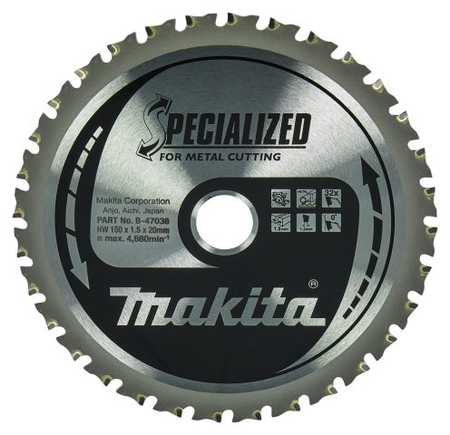 T.C.T. Zāģripa B-47036 SPECIALIZED 150X1.5X20mm 0° T32 Makita