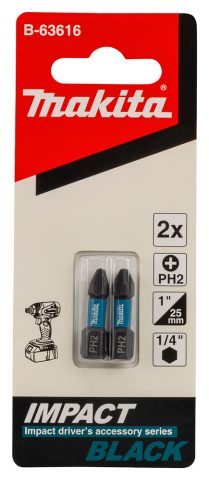 Skrūvgrieža uzgalis PH2 25MM, IMPACT BLACK (2 gab) komplekts B-63616 Makita