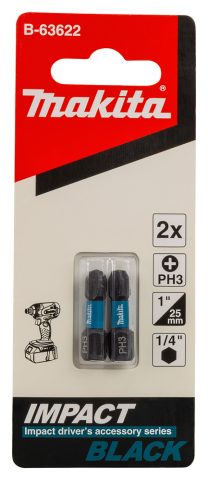Skrūvgrieža uzgalis PH3 25MM IMPACT BLACK (2 gab) komplekts B-63622 Makita