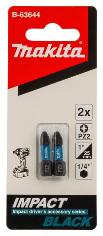 Skrūvgrieža uzgalis PZ2 25MM IMPACT BLACK (2 gab) komplekts.  B-63644