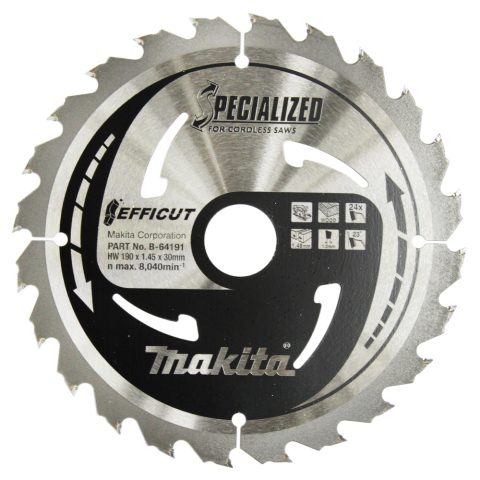 T.C.T. Zāģripa EFFICUT 190X1.45X30mm 23° T24 B-64191 Makita