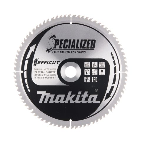T.C.T. Zāģripa EFFICUT 305X2.15X30mm 10° T80 B-67262 Makita