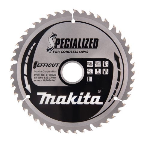 T.C.T. Zāģripa EFFICUT 190X1.45X30mm 23° T45 B-68622 Makita