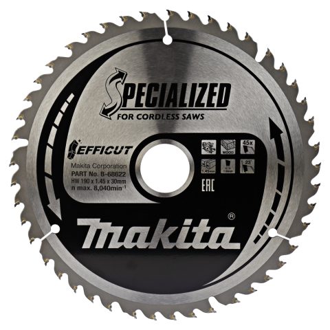 T.C.T. Zāģripa EFFICUT 190X1.45X30mm 23° T45 B-68622 Makita
