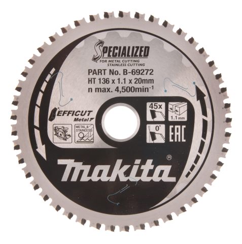 T.C.T. Zāģripa EFFICUT METAL 136X1.1X20mm 0° T45 B-69272 Makita