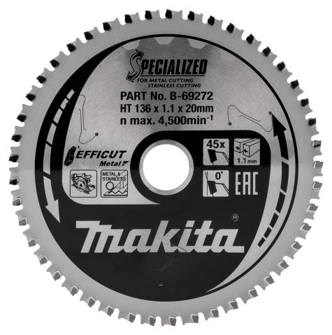 T.C.T. Zāģripa EFFICUT METAL 136X1.1X20mm 0° T45 B-69272 Makita