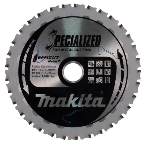 T.C.T. Zāģripa B-69325 EFFICUT METAL 150X1.1X20mm 0° T33 Makita