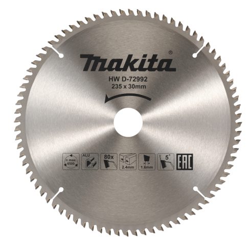 T.C.T. Zāģripa alumīnijam 235X30mm 5° T80  D-72992 Makita