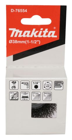 Kausveida birste 38mm, 1/4″ HEX gofrēti tērauda sari D-76554 MAKITA