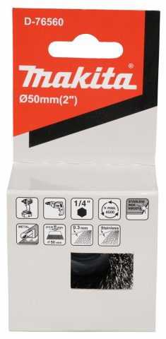 Kausveida birste 50mm, 1/4″ HEX gofrēti tērauda sari D-76560 MAKITA