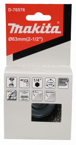 Kausveida birste 65mm, 1/4″ HEX gofrēti tērauda sari D-76576 MAKITA