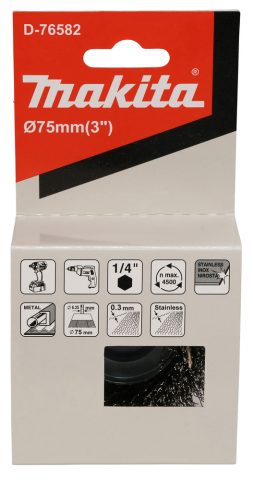 Kausveida birste 75mm, 1/4″ HEX gofrēti tērauda sari D-76582 MAKITA