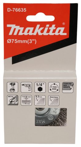 Diskveida birste 75mm, 1/4″ HEX gofrēti tērauda sari D-76635 MAKITA