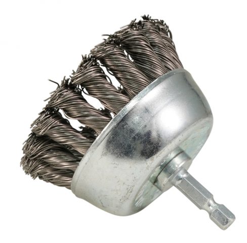 Kausveida metāla suka 75mm, ar 1/4 ” seškanšu kātu, Nerūsējošais tērauds (Pīta) D-76700 Makita