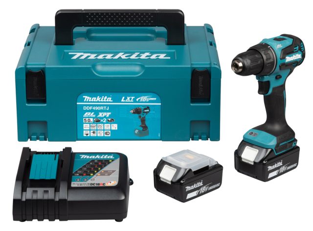 Urbjmašīna-skrūvgriezis Makita DDF490RTJ; 18 V; 2×5,0 Ah akum