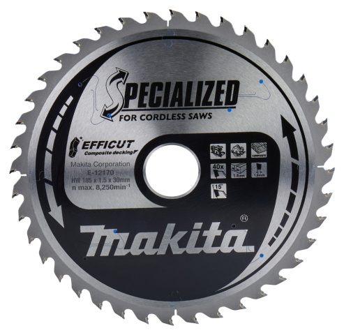 T.C.T. Zāģripa kompozīt materiālam 185X1.5X30mm 15° T40 EFFICUT E-12170 Makita