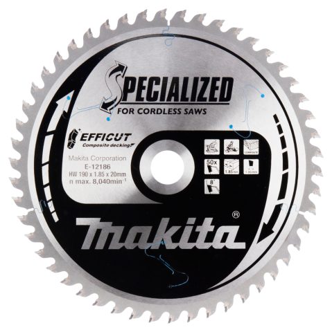 T.C.T. Zāģripa kompozīt materiālam 190X1.85X30mm 15° T50 EFFICUT E-12186 Makita