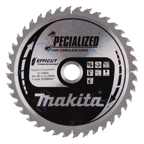 T.C.T. Zāģripa E-12223 kompozīt materiālam 165X1.5X20mm 15° T40 EFFICUT Makita