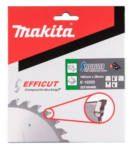 T.C.T. Zāģripa E-12223 kompozīt materiālam 165X1.5X20mm 15° T40 EFFICUT Makita