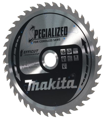 T.C.T. Zāģripa E-12223 kompozīt materiālam 165X1.5X20mm 15° T40 EFFICUT Makita