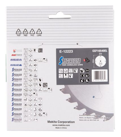 T.C.T. Zāģripa E-12223 kompozīt materiālam 165X1.5X20mm 15° T40 EFFICUT Makita