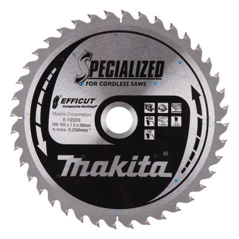 T.C.T. Zāģripa E-12223 kompozīt materiālam 165X1.5X20mm 15° T40 EFFICUT Makita