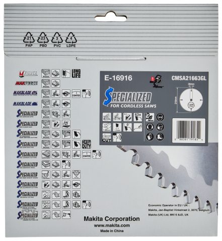 T.C.T ZĀĢRIPAS alumīnijam, 216 x 30 mm, 63T EFFICUT E-16916 Makita