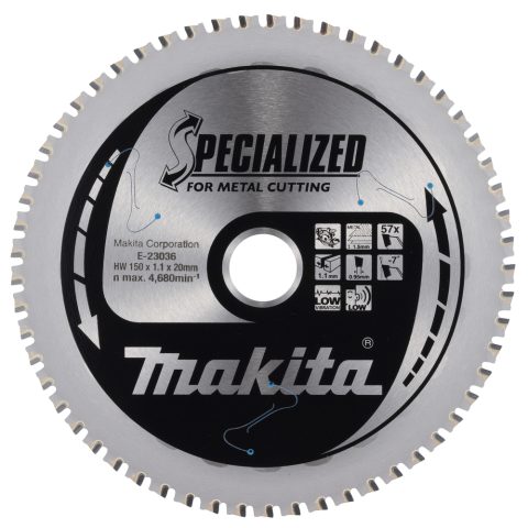 T.C.T. Zāģripa metālam E-23036 150X1,1X20mm, -7°, T57, SPECIALIZED Makita