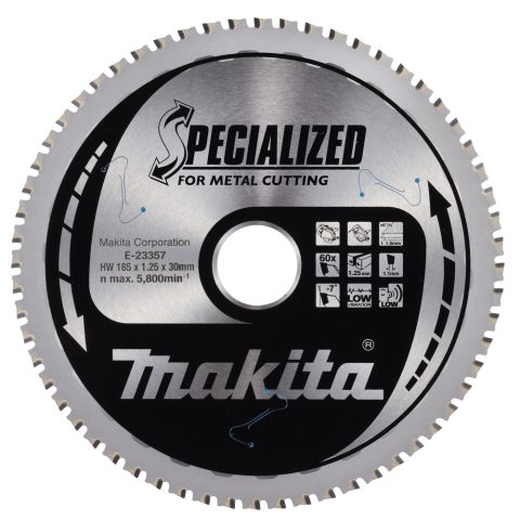 T.C.T. Zāģripa metālam 185X1,25X30mm, -7°, T60, SPECIALIZED metāla griešanai E-23357