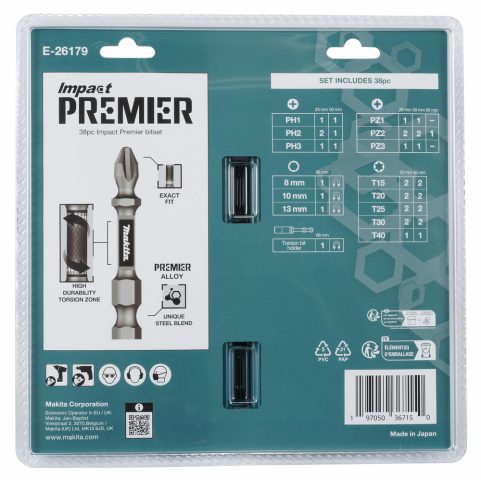 Impact PREMIER vērpes skrūvgriežu uzgaļu komplekts ar 38 uzgaļiem  E-26179