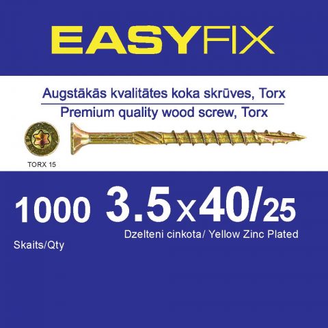 EASY-FIX Koka Konstrukciju Skrūve 3,5x40mm TORX15 (1000gb)