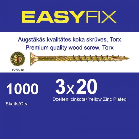 EASY-FIX Koka Konstrukciju Skrūve 3x20mm TORX10 (1000gb)