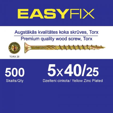 EASYFIX Koka Konstrukciju Skrūve 5x40mm TORX25 (500gab)