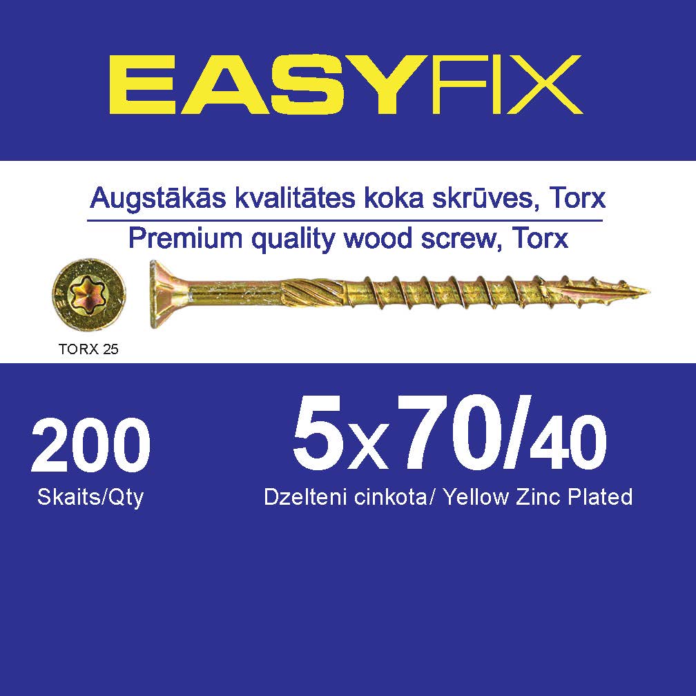 Skrūves kokam 5x70mm TORX25 EASYFIX (200gab)