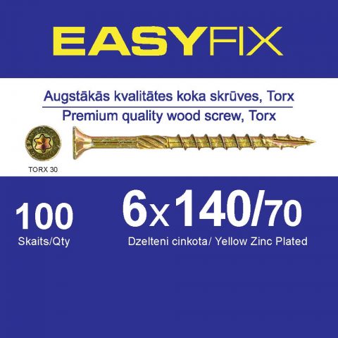 Skrūves kokam 6x140mm TORX30 EASYFIX(100gab)