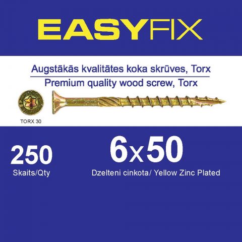 EASYFIX Koka Konstrukciju Skrūve 6x50mm TORX30 (250gab)