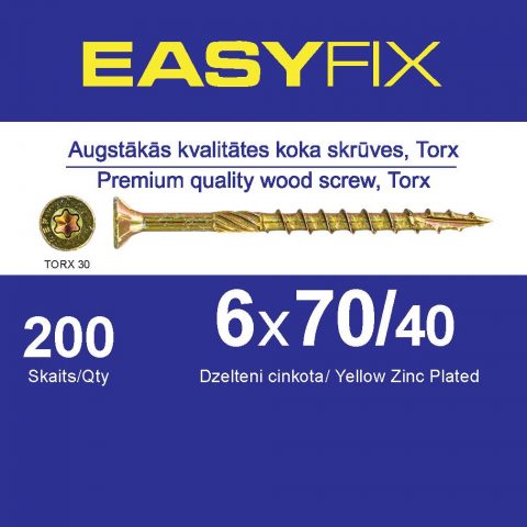 Skrūves kokam 6x70mm TORX30 EASYFIX(200gab)