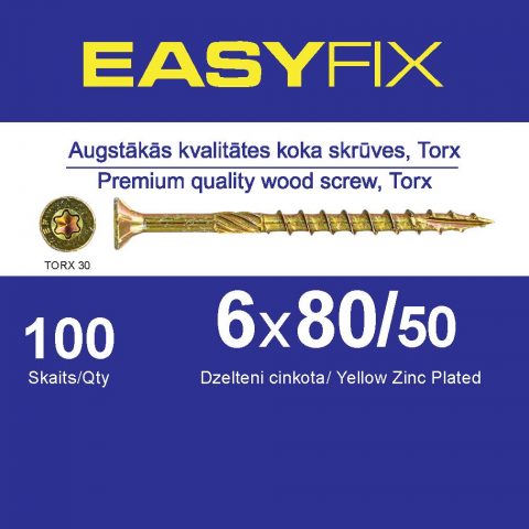 EASYFIX Koka Konstrukciju Skrūve 6x80mm TORX30 (100gab)
